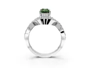 Halo Engagement Ring Setting for Fancy Green Emerald Cut Center with Pave Infinity Twist Band and Prong Head in Platinum