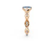 Solitaire Engagement Ring Setting for Fancy Blue Radiant Cut Center with Accented Twist Band and Leaf Prong Head in Rose Gold