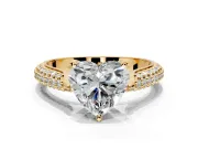 Solitaire Engagement Ring Setting for Heart-Shaped Center with Multi-Row Accents and Prong Head in Yellow Gold