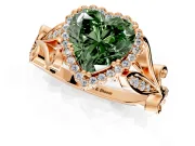 Halo Engagement Ring Setting for Fancy Green Heart-Shaped Center with Leaf Motif Split Shank and Prong Head in Rose Gold