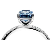 Solitaire Engagement Ring Setting for Fancy Blue Emerald Cut Center with Micro Pave Band and Prong Head in Platinum
