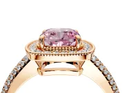 Milgrain Halo Engagement Ring Setting for Fancy Pink Cushion Cut Center with Three-Sided Pave Band and Prong Head in Rose Gold