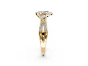 3 Stone Engagement Ring Setting for Pear-Shaped Center with Pave Split Shank and Prong Head in Yellow Gold
