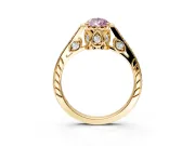 Cathedral Engagement Ring Setting for Fancy Pink Pear-Shaped Center with Antique-Style Pave Band and Prong Head in Yellow Gold