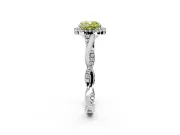 Halo Engagement Ring Setting for Fancy Yellow Cushion Cut Center with Twist Band and Prong Head in White Gold