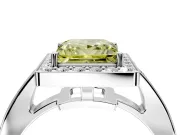 Bezel-Framed Halo Engagement Ring Setting for Fancy Yellow Princess Cut Center with Pave Band and Prong Head in Platinum