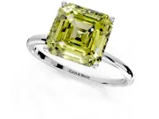 Solitaire Engagement Ring Setting for Fancy Yellow Asscher Cut Center with Straight Thin Band and Prong Head in Platinum