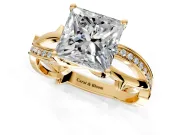 Solitaire Engagement Ring Setting for Princess Cut Center with Pave and Plain Crossover Band and Prong Head in Yellow Gold
