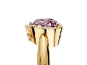 Halo Engagement Ring Setting for Fancy Pink Heart-Shaped Center with Tapered Plain Band and Prong Head in Yellow Gold