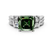 Solitaire Engagement Ring Setting for Fancy Green Asscher Cut Center with Grooved Bar Accent Band and Prong Head in Sterling Silver