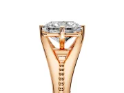 Solitaire Engagement Ring Setting for Radiant Cut Center with Milgrain Cathedral Band and Prong Head in Rose Gold