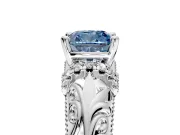 Solitaire Engagement Ring Setting for Fancy Blue Cushion Cut Center with Filigree Accent Basket and Prong Head in Platinum