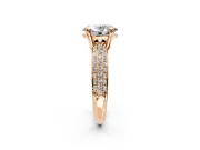 Solitaire Engagement Ring Setting for Oval Center with Multi-Row Pave Accents and Basket Head in Rose Gold