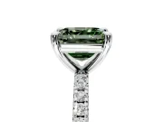 Solitaire Engagement Ring Setting for Fancy Green Asscher Cut Center with Fine Pave Narrow Band and Prong Head in White Gold