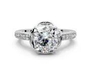 Floral Engagement Ring Setting for Cushion Cut Center with Four Accent Clusters and Prong Head in White Gold