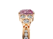 Cluster Engagement Ring Setting for Fancy Pink Cushion Cut Center with Bezel Accent Clusters and Prong Head in Rose Gold