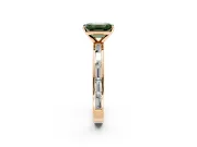 Solitaire Engagement Ring Setting for Fancy Green Emerald Cut Center with Channel Baguette Band and Prong Head in Rose Gold