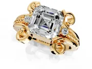 Solitaire Engagement Ring Setting for Asscher Cut Center with Twisted Band and Scroll Prong Head in Yellow Gold