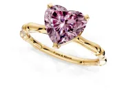 Solitaire Engagement Ring Setting for Fancy Pink Heart-Shaped Center with Bamboo Band and Prong Head in Yellow Gold
