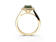 Halo Engagement Ring Setting for Fancy Green Asscher Cut Center with Raised Halo, Pave Band and Prong Head in Yellow Gold