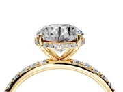 Hidden Halo Engagement Ring Setting for Round Cut Center with Pave Band and Prong Head in Yellow Gold