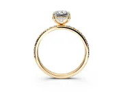 Hidden Halo Engagement Ring Setting for Radiant Cut Center with Pave Band and Prong Head in Yellow Gold