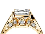 Cathedral Engagement Ring Setting for Asscher Cut Center with Antique-Style Pave Band and Prong Head in Yellow Gold
