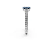 Solitaire Engagement Ring Setting for Fancy Blue Emerald Cut Center with Engraved Pave Band and Prong Head in Platinum