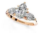 3 Stone Engagement Ring Setting for Pear-Shaped Center with Large Pear-Shaped Accents and Prong Head in Rose Gold