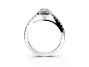 Halo Engagement Ring Setting for Emerald Cut Center with Full Pave Band and Prong Head in White Gold