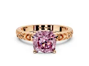 Solitaire Engagement Ring Setting for Fancy Pink Cushion Cut Center with XO Engraved Band and Prong Head in Rose Gold