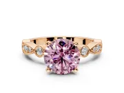 Solitaire Engagement Ring Setting for Fancy Pink Round Cut Center with Milgrain Bezel Accents and Prong Head in Rose Gold