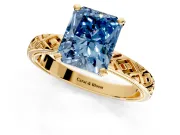 Solitaire Engagement Ring Setting for Fancy Blue Radiant Cut Center with Milgrain X Pattern Band and Prong Head in Yellow Gold