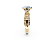 3 Stone Engagement Ring Setting for Fancy Blue Oval Center with Pave Twist Band and Prong Head in Yellow Gold