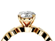 Solitaire Engagement Ring Setting for Oval Center with Milgrain Bezel Accents and Prong Head in Yellow Gold