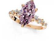 Solitaire Engagement Ring Setting for Fancy Pink Marquise Center with Trailing Leaf Accent Band and Prong Head in Rose Gold