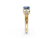 Cluster Engagement Ring Setting for Fancy Blue Cushion Cut Center with Round Cut Accent Frame and Prong Head in Yellow Gold