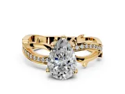 Solitaire Engagement Ring Setting for Pear-Shaped Center with Pave and Plain Crossover Band and Prong Head in Yellow Gold