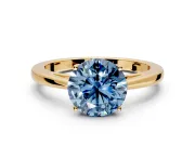 Solitaire Engagement Ring Setting for Fancy Blue Round Cut Center with Open Cathedral Shoulders and Prong Head in Yellow Gold