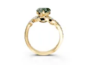 Solitaire Engagement Ring Setting for Fancy Green Heart-Shaped Center with Pave Bypass Twist Band and Prong Head in Yellow Gold