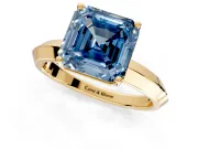 Solitaire Engagement Ring Setting for Fancy Blue Asscher Cut Center with Wide Knife Ridge Band and Prong Head in Yellow Gold