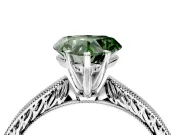 Solitaire Engagement Ring Setting for Fancy Green Heart-Shaped Center with Engraved Milgrain Band and Prong Head in Platinum