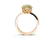 Halo Engagement Ring Setting for Fancy Yellow Princess Cut Center with Openwork Halo, Pave Band and Prong Head in Rose Gold