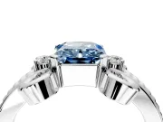 Solitaire Engagement Ring Setting for Fancy Blue Radiant Cut Center with Twisted Band and Scroll Prong Head in Platinum