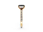 Solitaire Engagement Ring Setting for Fancy Black Radiant Cut Center with Band of Accents and Prong Head in Yellow Gold