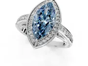 Halo Engagement Ring Setting for Fancy Blue Marquise Center with Framed Halo, Pave Band and Prong Head in Sterling Silver