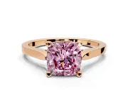Solitaire Engagement Ring Setting for Fancy Pink Cushion Cut Center with Tapered Shoulders and Prong Head in Rose Gold