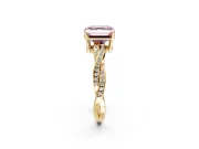Solitaire Engagement Ring Setting for Fancy Pink Asscher Cut Center with Twisted Pave Band and Prong Head in Yellow Gold