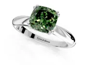 Solitaire Engagement Ring Setting for Fancy Green Cushion Cut Center with Reverse Tapered Band and Prong Head in Sterling Silver