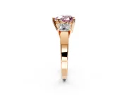 3 Stone Engagement Ring Setting for Fancy Pink Heart-Shaped Center with Matching Side Accents and Prong Head in Rose Gold